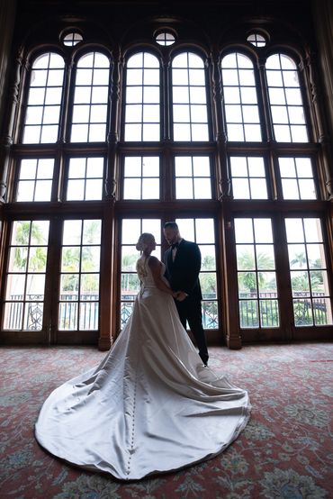 photos of bride and groom at hotel reception