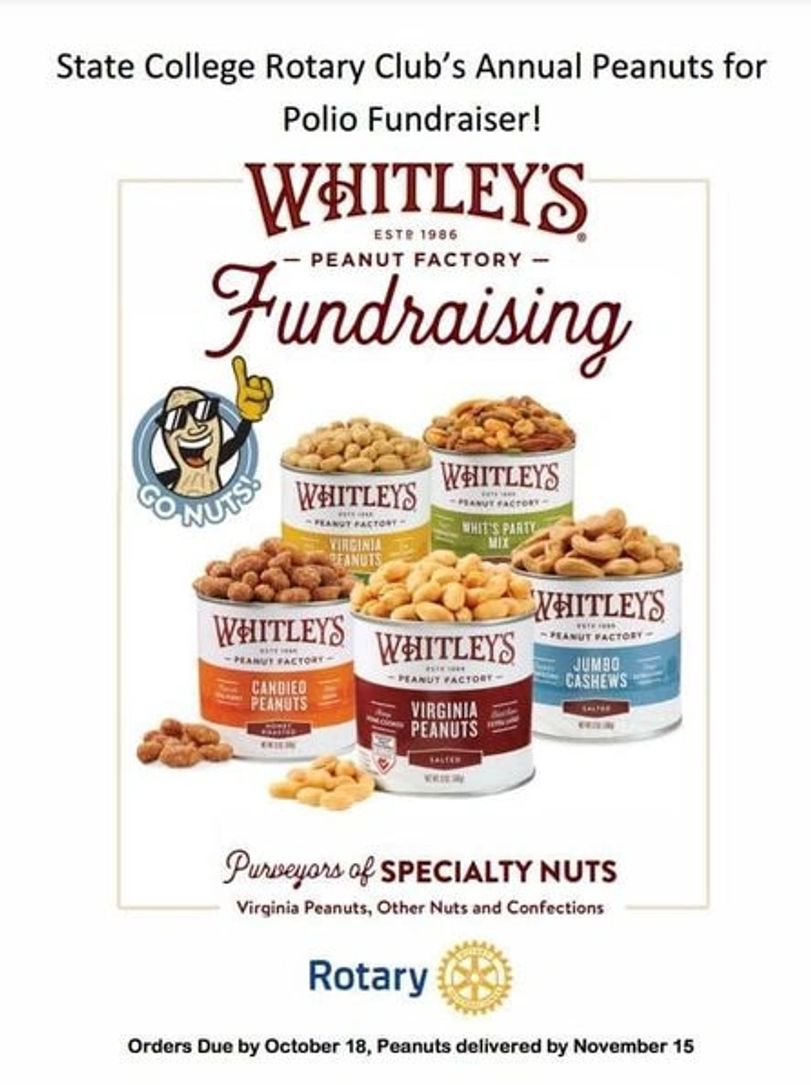 Whitley's peanuts fundraiser for State College Rotary Club to fight polio.