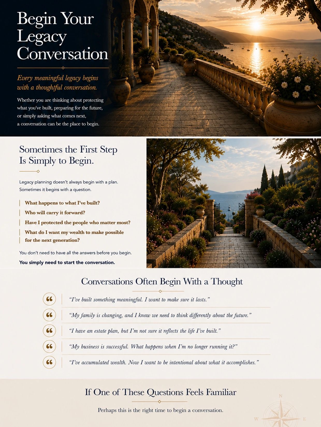 Inspirational message about starting legacy planning conversations.