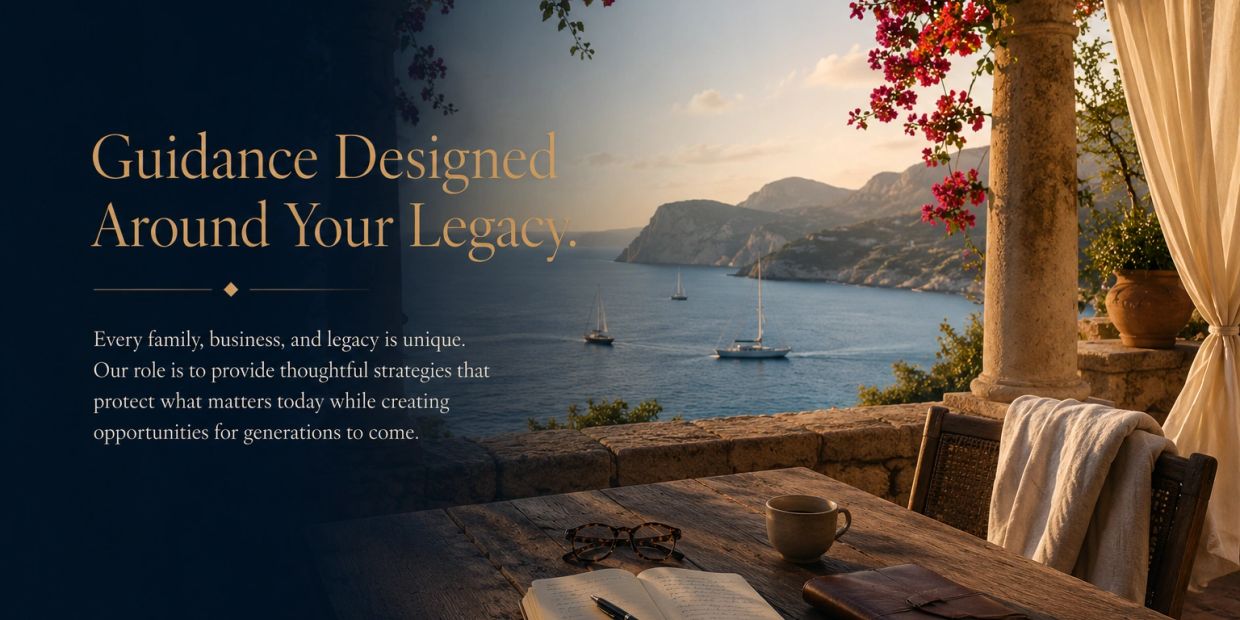 Cozy seaside workspace with inspiring legacy-focused message.