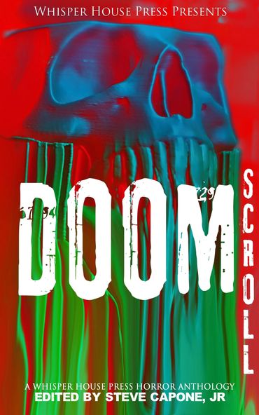 Book cover of horror anthology 'DOOM Scroll' featuring a skull.
