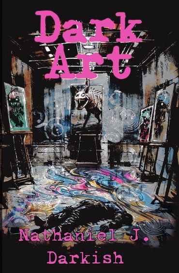 Cover of a dark-themed art book with a creature and colorful floor.