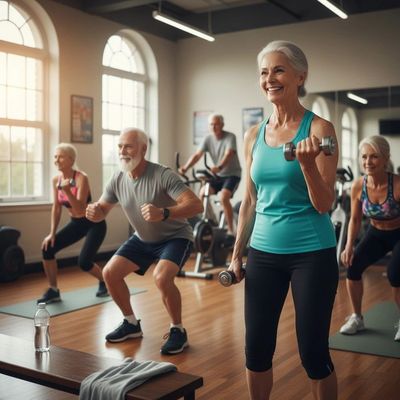 Active Agers having fun while they work out 