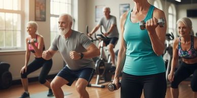 Active Agers having fun while they work out 