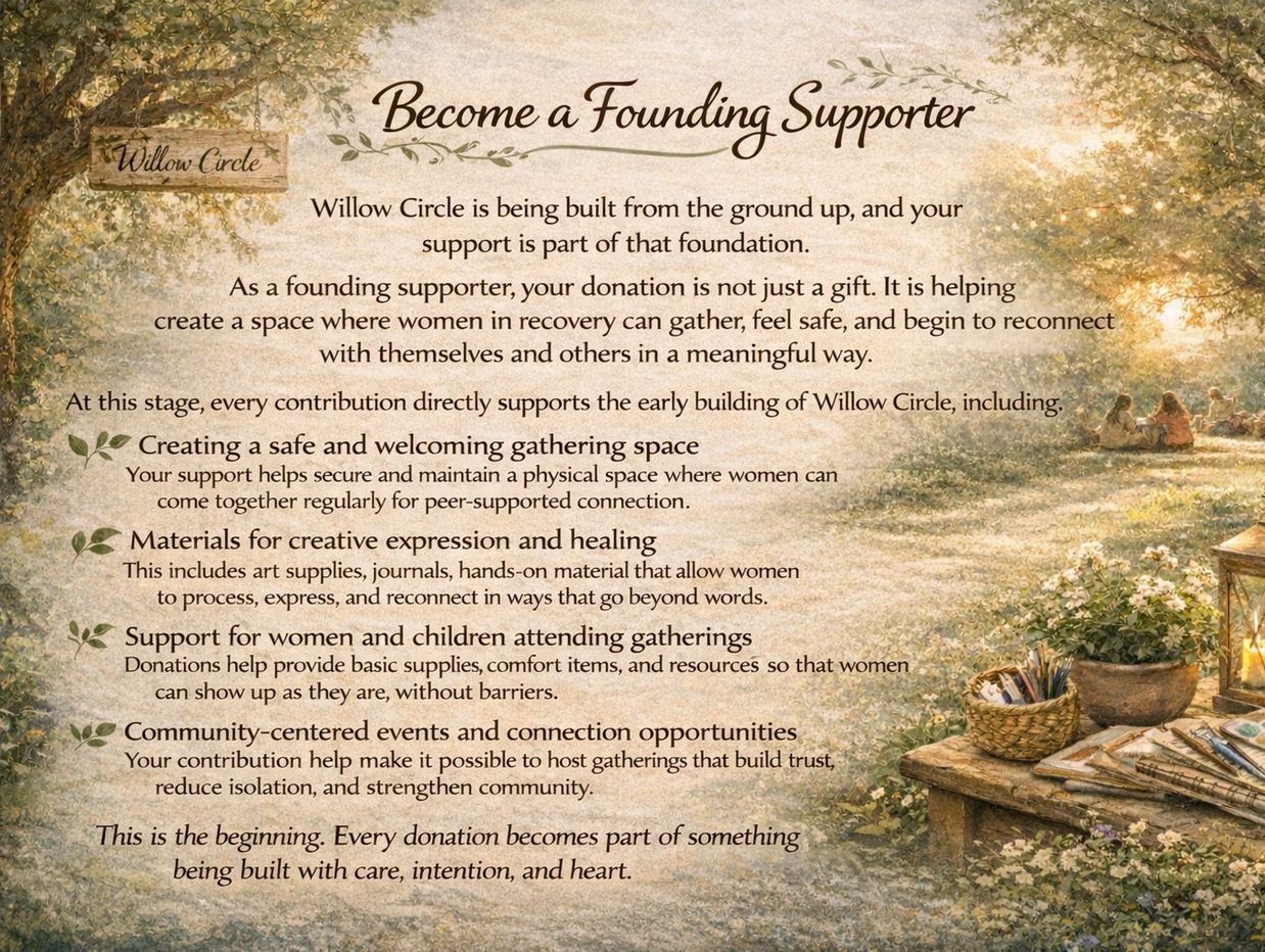 Invitation to support Willow Circle, a community space for women in recovery.