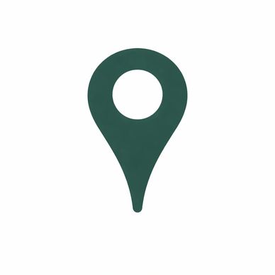 Simple dark green map location pin icon on white background.