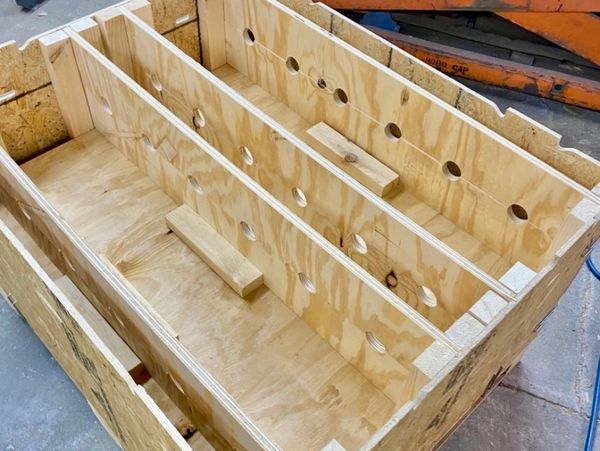 OSB Clipped together crate with Plywood dunnage slats cut on CNC router
