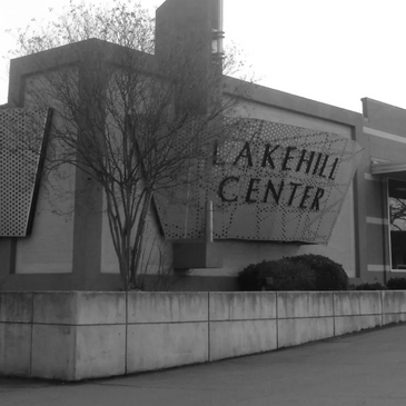 Old black and white photo of the Lakehill shopping center sign.