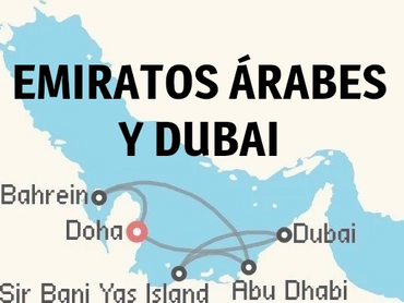 Mapa que muestra conexiones aéreas entre ciudades de Emiratos Árabes y Dubai.