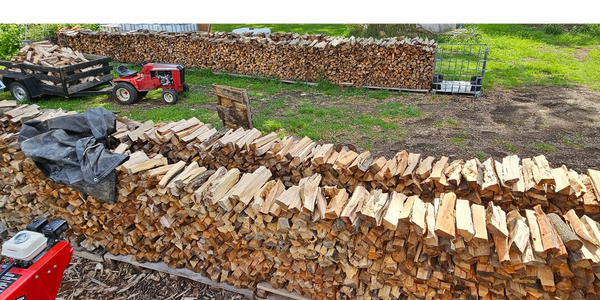 stacked seasoned firewood, overhead view, operations