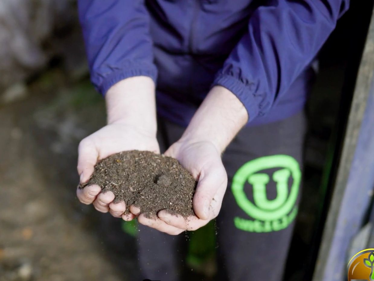 Future Acres employee holding frass, a byproduct from black soldier fly larvae (BSFL) composting