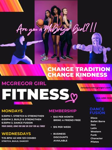 Empowering fitness classes for women of all ages at McGregor Girl Fitness, blending strength, dance, and kindness.