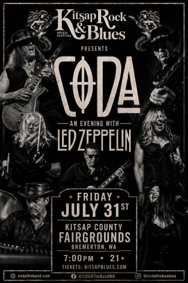 Rock &amp; blues festival poster for Coda featuring Led Zeppelin tribute.