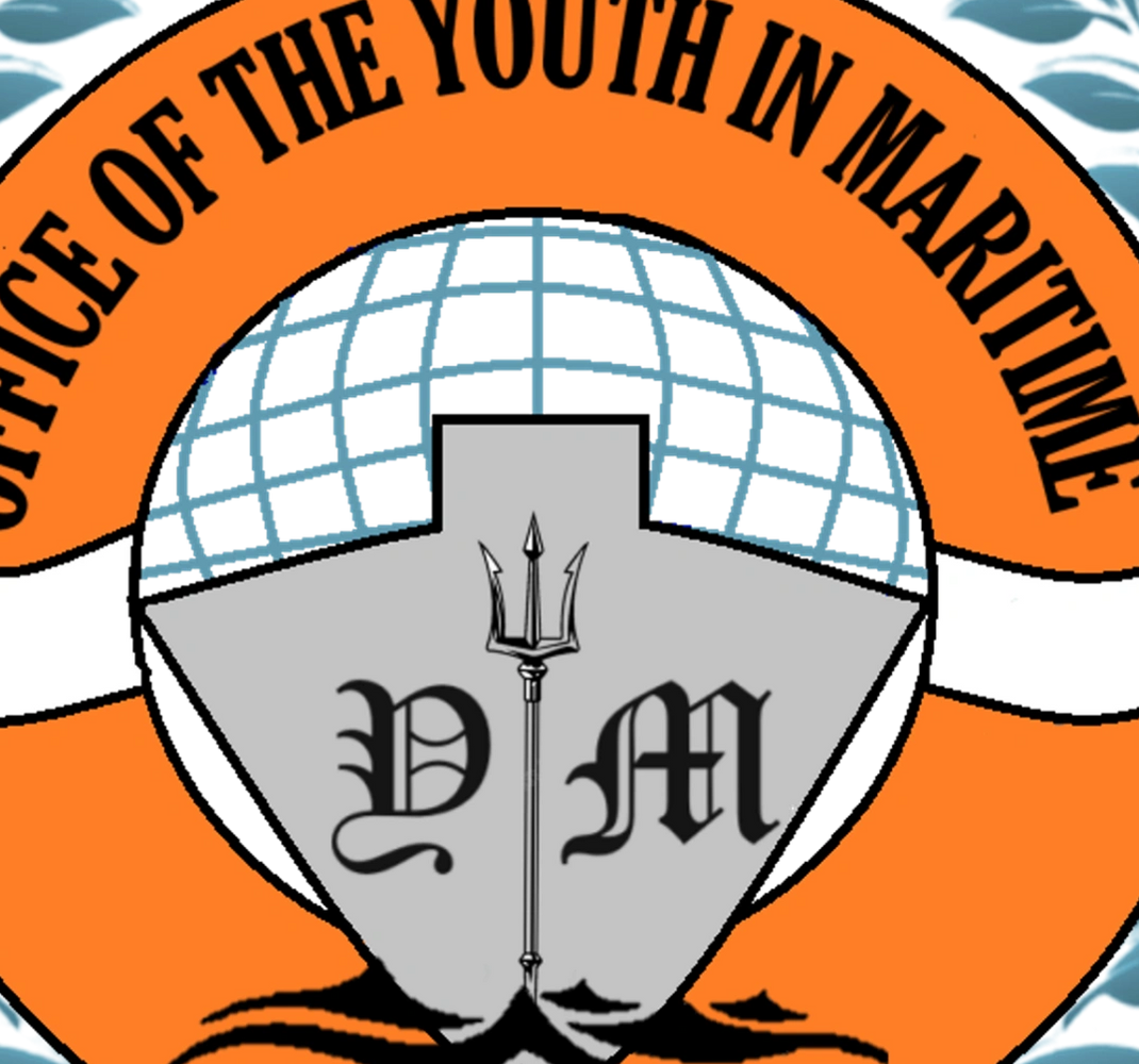 Emblem of the Office of the Youth in Maritime featuring a ship, trident, and laurel wreath.