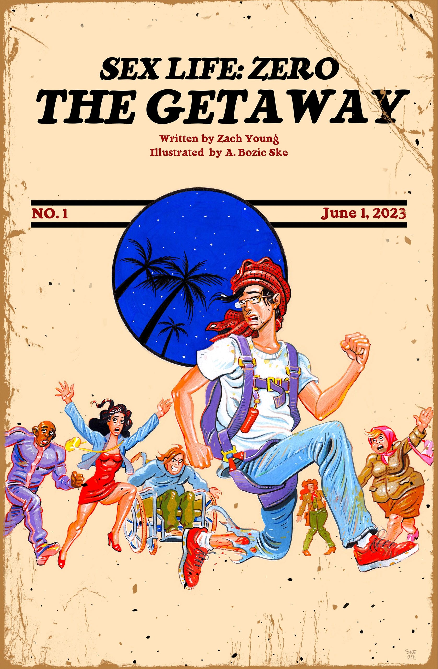 Comic cover of "Sex Life: Zero - The Getaway" showing characters running in panic.