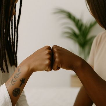 Two people bumping fists in a gesture of friendship and support.