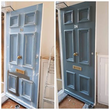 Before and after of door painting - painting on wood