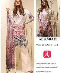 Amazing Lawn collection by AL KARAM new variety available book your order now.