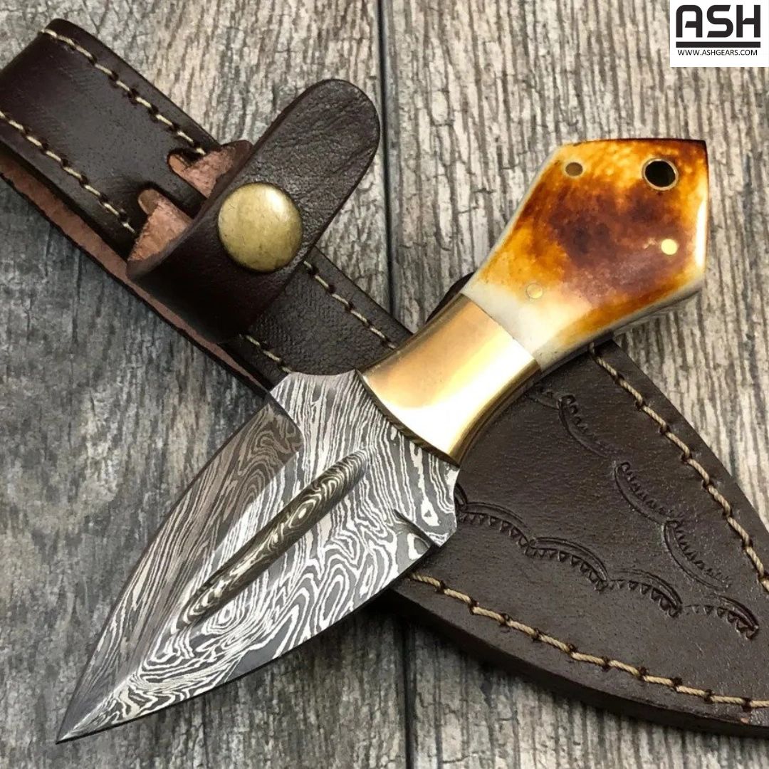 ASH D717BB Damascus steel custom handmade hunting Dagger knife 6"