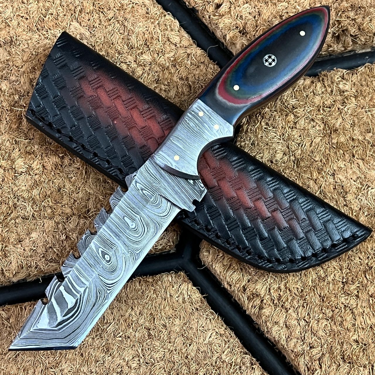 ASH DT71 Damascus steel handmade hunting Bushcraft Tanto knife 9 inches