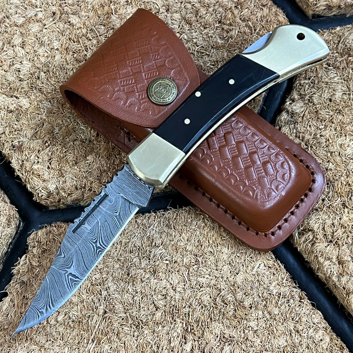 ASH R63 Damascus steel custom handmade pocket folding knife