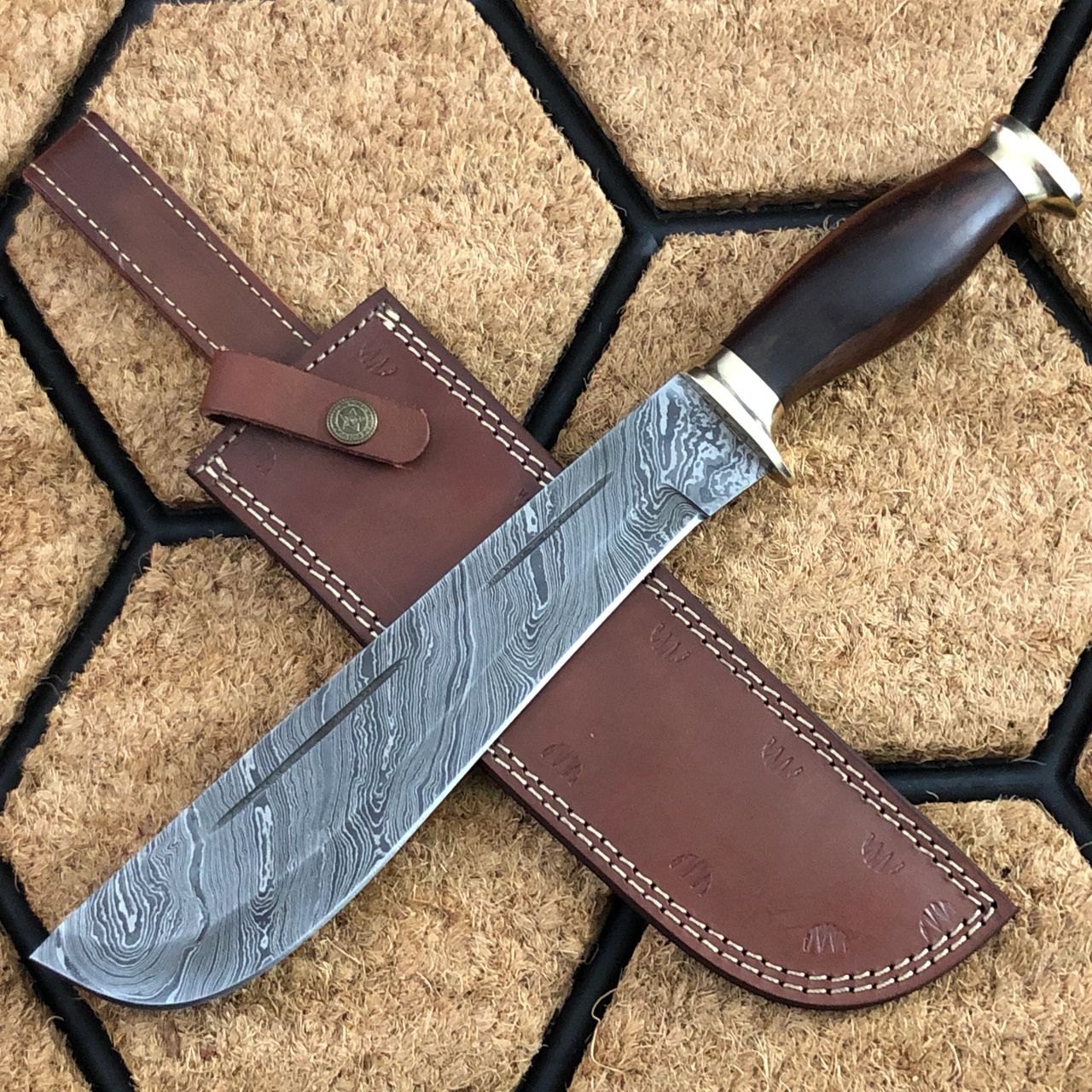 ASH DD7L Damascus Steel Custom Handmade Hunting Bowie Machete knife 15 inches