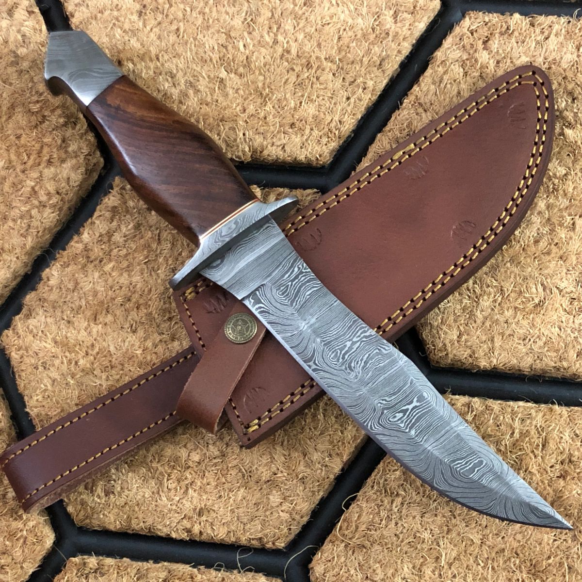 ASH Sk12 Damascus steel custom handmade Bowie hunting knife 13"
