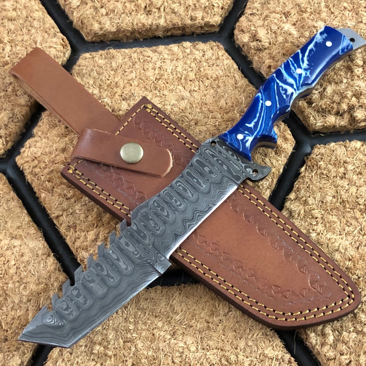 ASH HC15 Damascus Steel Custom Handmade Hunting Tanto Tracker knife 12 inches
