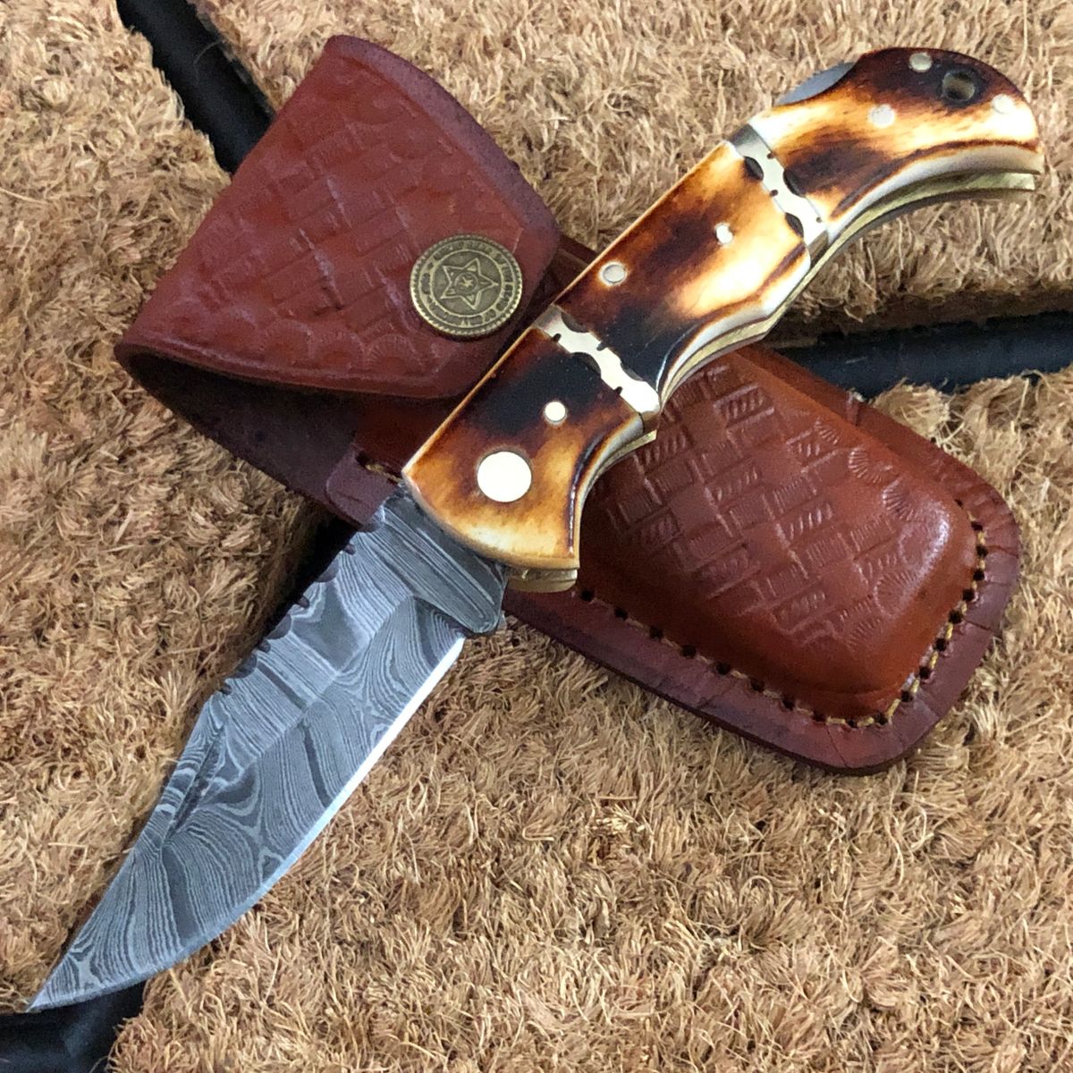 ASH CS71 Damascus steel custom handmade pocket folding knife