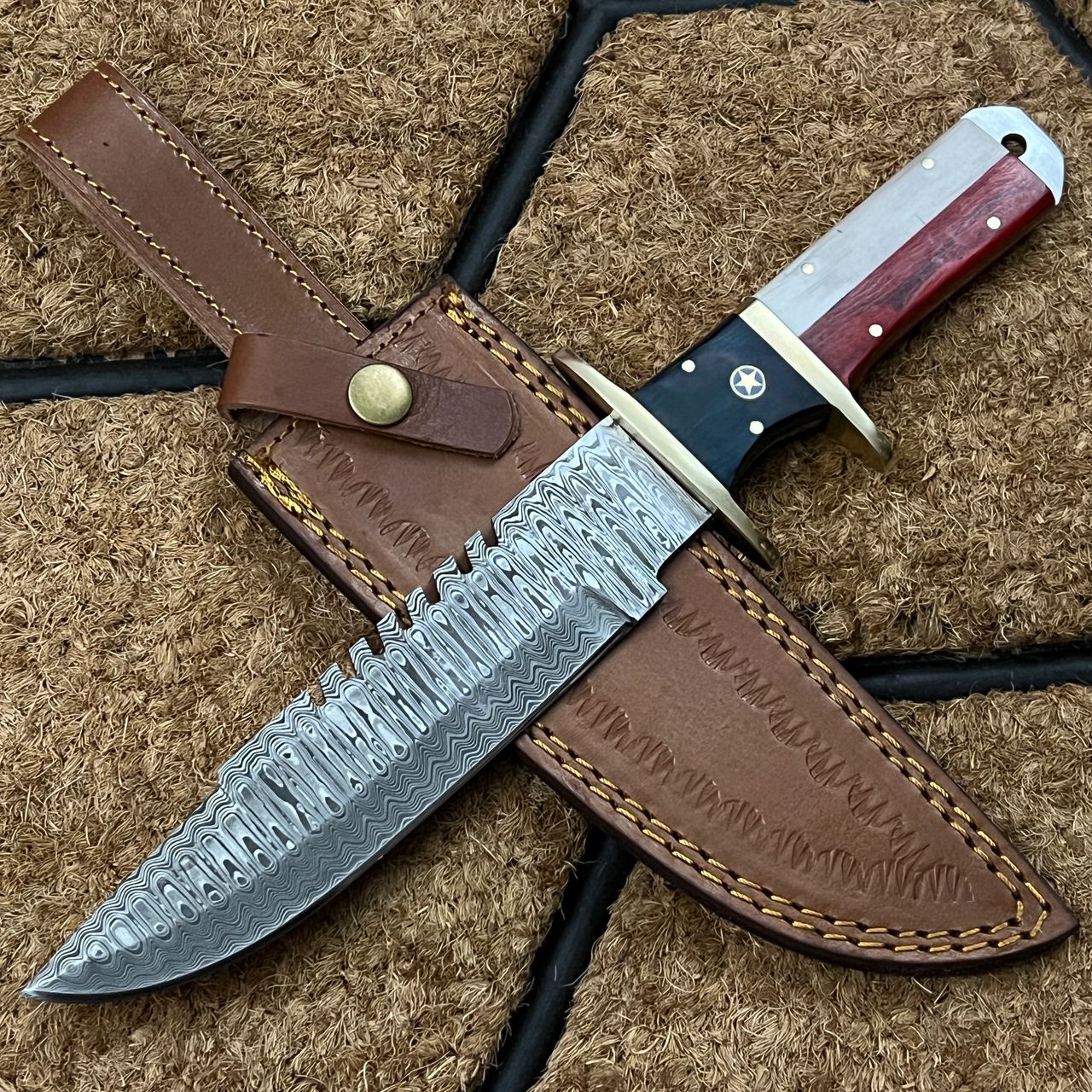 Fancy Damascus Bowie Knife Custom Handmade Damascus Knife