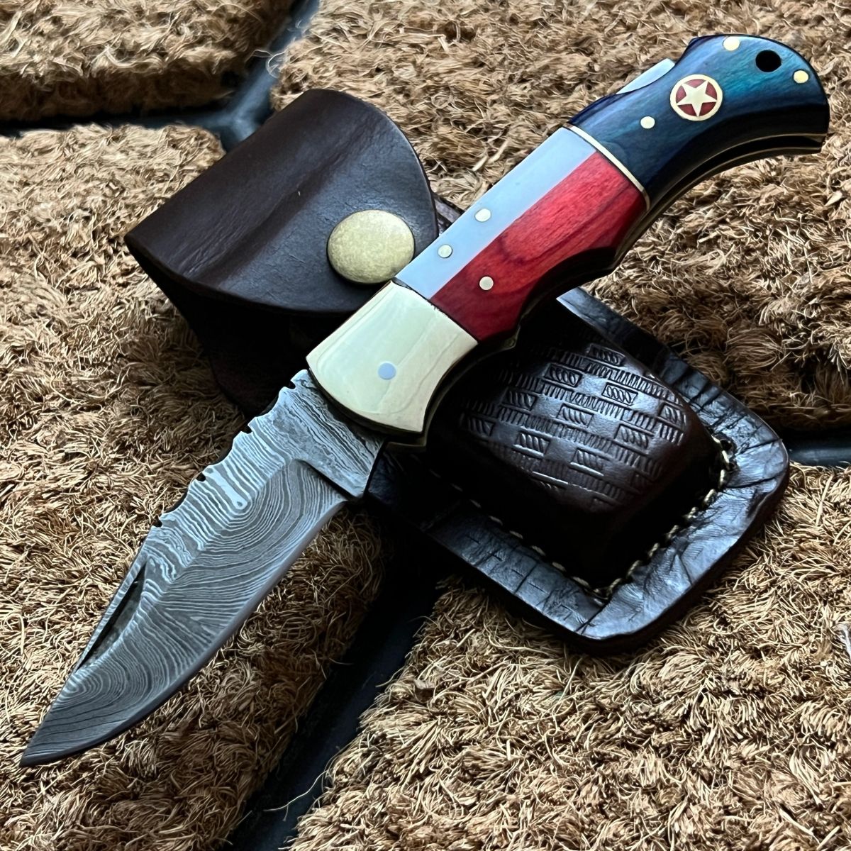 Handcrafted Texas Flag Damascus Steel Fillet Knife - 12.5 Inches