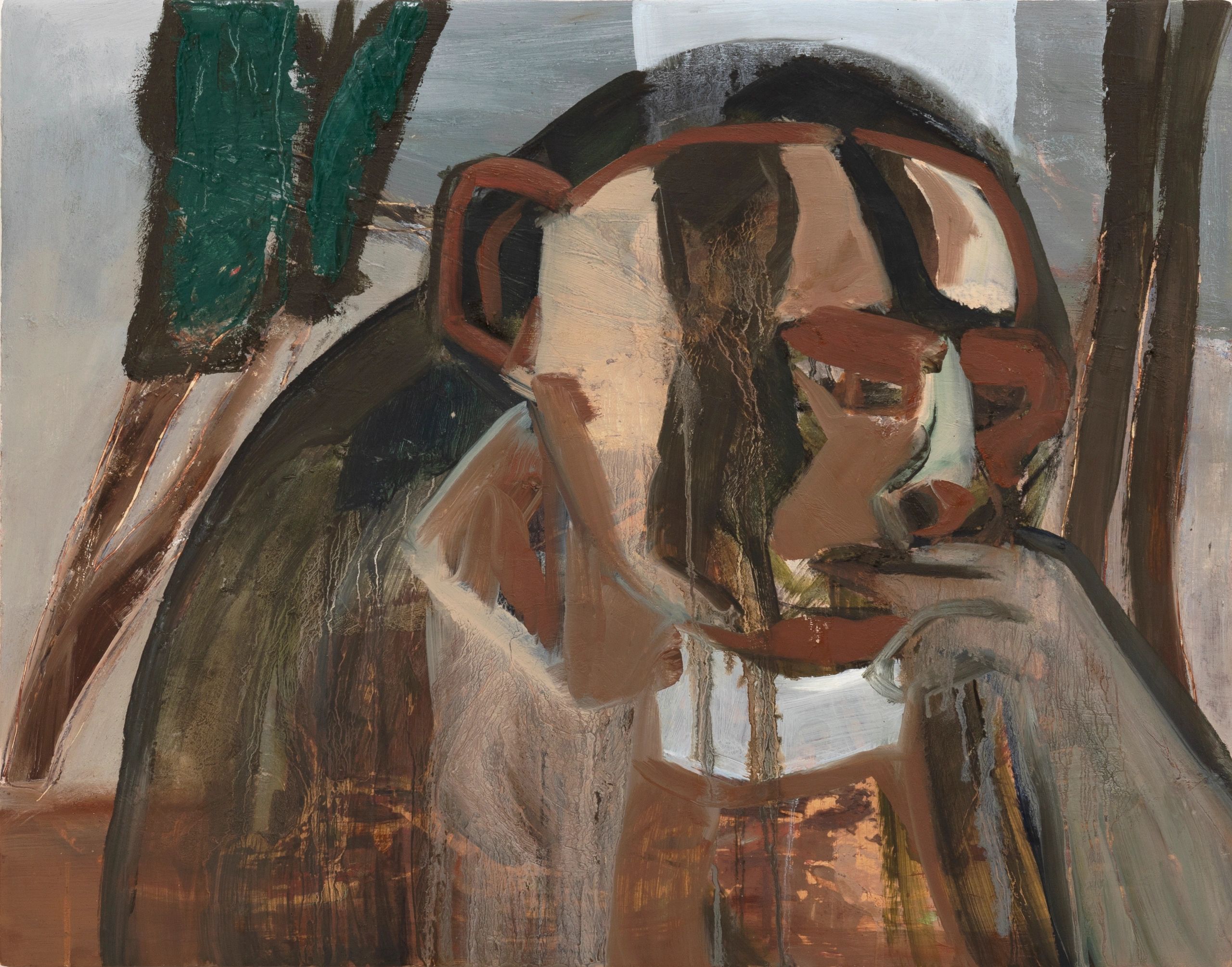 Abstract painting of a face with bold brushstrokes and earthy tones.
