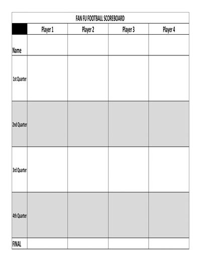 Feel free to copy this sample FAN FU FOOTBALL Fantasy Football card game scoreboard.