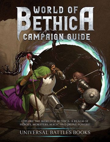 Cover of World of Bethica Campaign Guide featuring fantasy battle scene.