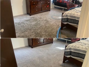 Before and after of Professional Carpet cleaning. Removal of Pet Odor and stains in Bermuda Run, NC.