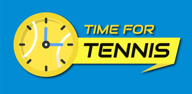Graphic with clock and 'Time for Tennis' text.