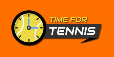 Clock showing time with tennis-themed text.