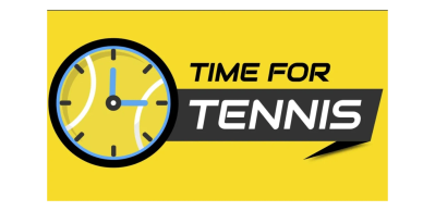 Time for tennis graphic with a clock.