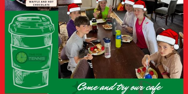 Kids enjoying Christmas treats at the Time for Tennis cafe event.