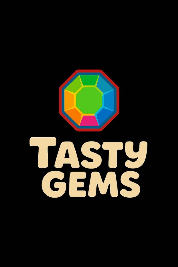 Colorful gem logo above text reading 'Tasty Gems' on black background.