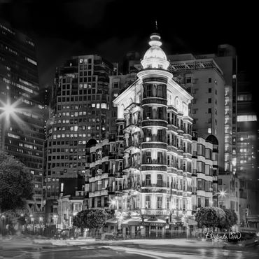 Black and white image of  The Columbus Tower