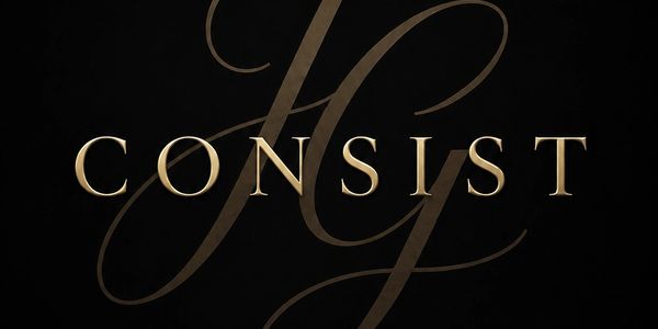 The word 'CONSIST' in elegant gold lettering on black.