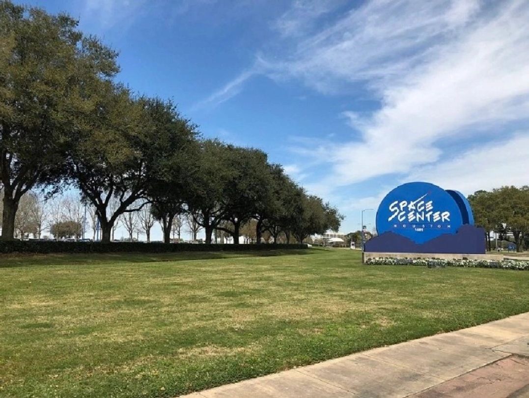 NASA entrance sign for Space Center Houston in Clear Lake - Houston, Texas.
