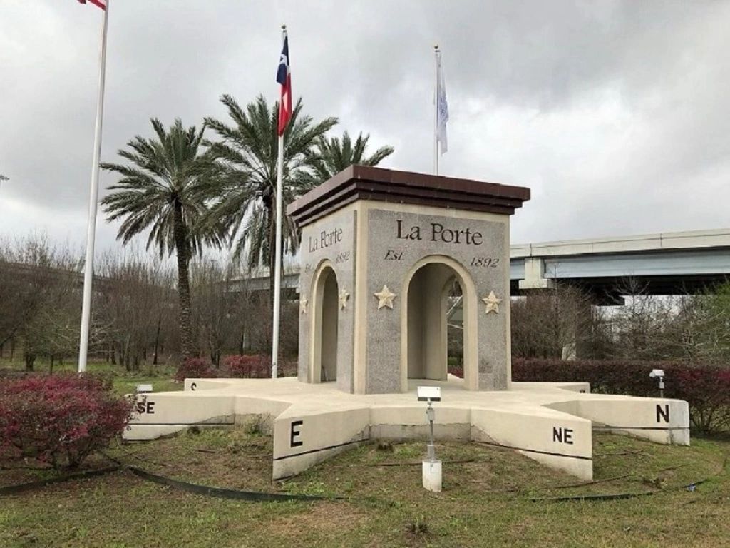 A stone compass and structure in La Porte, Texas.