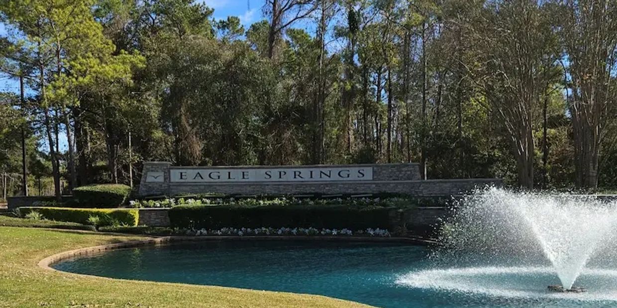 Eagles Springs neighborhood entrance sign in Atascocita, Texas.