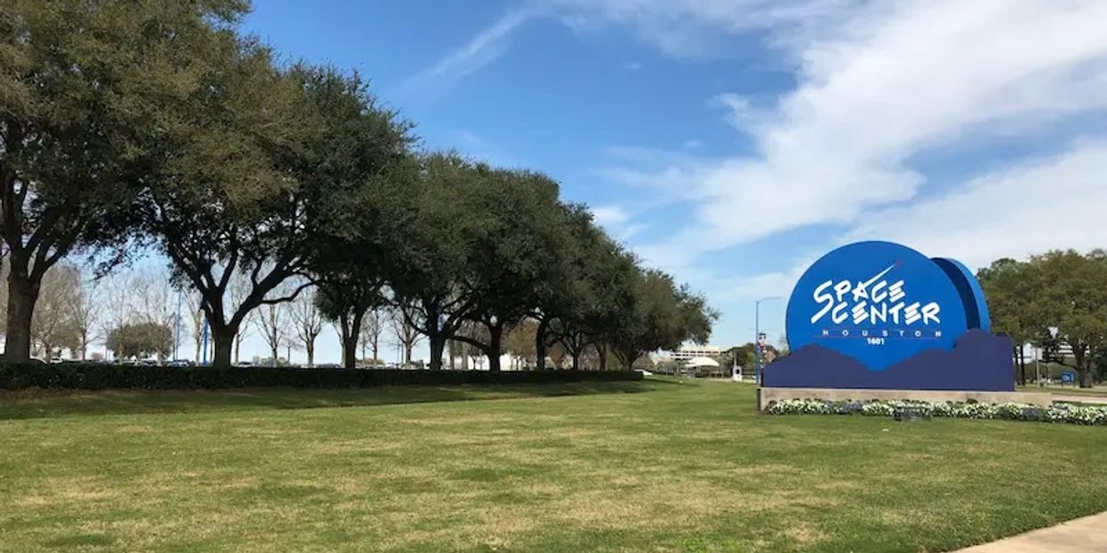NASA entrance sign for Space Center Houston in Clear Lake - Houston, Texas.