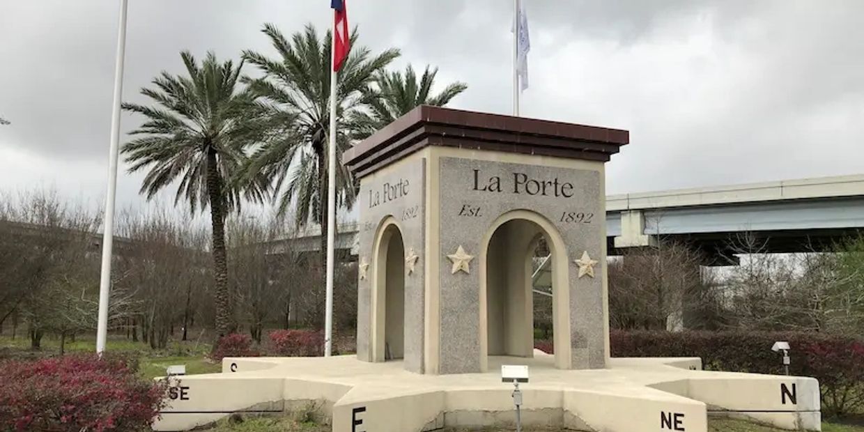 A stone compass and structure in La Porte, Texas.