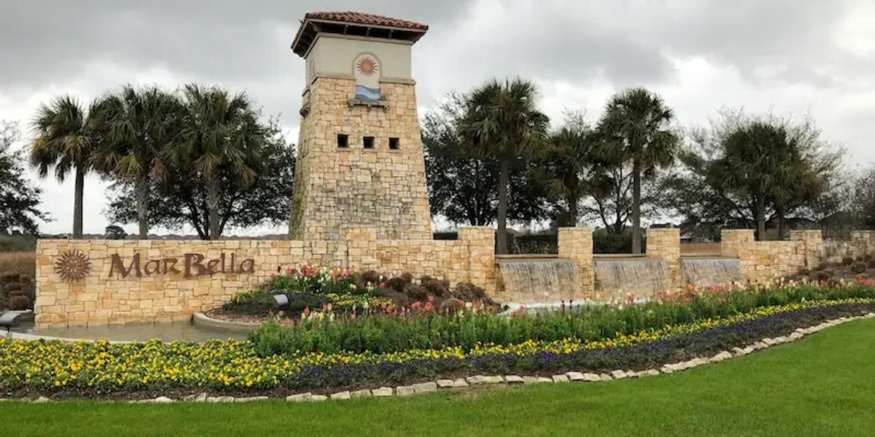 The entrance sign at Mar Bella community in League City, Texas.