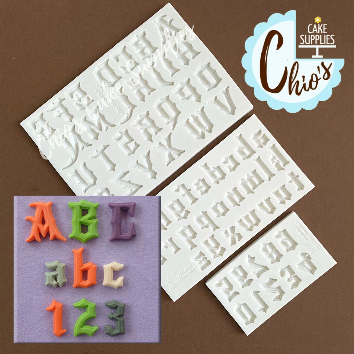 English / Ghotic Font Alphabet Silicone Mold, 3 pieces set.