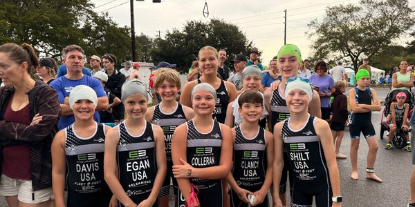 Young triathletes gear up for race.